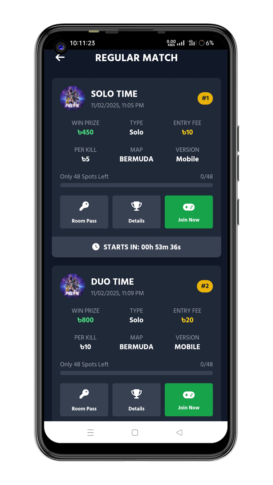 Pro Arena Tournament Lobby